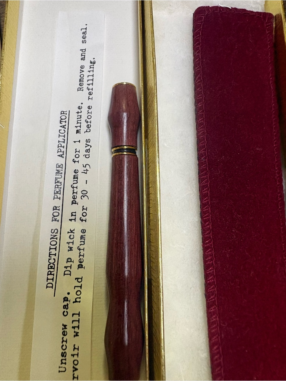 Vintage Burgundy Wood Perfume Atomizer with Velvet Sleeve - Picture 3 of 3